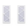 Dwa prostokątne filtry do odkurzacza z białą ramką i widocznymi poziomymi liniami wewnątrz. Każdy filtr ma charakterystyczny wzór w kształcie litery "Z" na powierzchni.