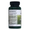 Zielona butelka z czarną zakrętką zawiera etykietę z informacjami o produkcie "Suplement diety SWANSON Saw Palmetto (100 kapsułek)". Na etykiecie widnieją instrukcje dotyczące spożycia, przechowywania oraz dane dystrybutora, a także masa netto 66g.