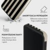 Etui BURGA Prophecy Tough Case do Samsung Galaxy S24 w biało-czarne paski, z widocznym logo "BURGA" oraz tekstem: "AMORTYZACJA WSTRZĄSÓW Silikonowe wnętrze chroni Twoje urządzenie podczas upadków" i "PODWYŻSZONE RANTY Podwyższone o 2 mm ranty chroniące ekran i aparat."