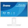 Monitor marki iiyama z białą ramką i podstawą, wyświetlający na ekranie niebieską grafikę z tekstem: "iiyama ProLite XUB2293HSU 21.5" 54.5 cm IPS 1920x1080 15cm 2x2W".