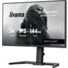 Monitor marki iiyama z serii G-Master, model GB2441HSU, o przekątnej 24 cale, rozdzielczości 1920x1080 pikseli, technologii IPS, częstotliwości odświeżania 144 Hz i czasie reakcji 1 ms, z widocznym napisem "BLACK HAWK". Na ekranie znajduje się grafika przedstawiająca futurystyczną postać w hełmie.