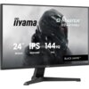 Monitor z widocznym logo "iiyama" oraz napisami: "G-Master G2441HSU", "24” 60.5cm", "IPS", "1920x1080", "144Hz", "1ms", "BLACK HAWK". Na ekranie znajduje się grafika przedstawiająca futurystyczną postać w hełmie.