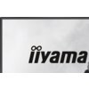 Na zdjęciu widoczny jest fragment monitora z logo "iiyama" na jasnym tle. Logo jest czarne i umieszczone centralnie na ekranie.