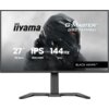 Monitor z logo "iiyama" i napisem "G-Master GB2741HSU" na tle postaci w hełmie, z informacjami: "27” 68.5cm", "IPS 1920x1080", "144Hz", "1ms" oraz "BLACK HAWK™".