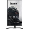 Monitor z logo "iiyama" na górze ekranu, poniżej napis "G-Master GB2741HSU" oraz grafika przedstawiająca futurystyczny hełm z napisem "BLACK HAWK". Na dole ekranu widnieją specyfikacje: "27” 68.5cm", "IPS 1920x1080", "144Hz", "1ms".