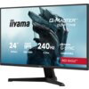 Monitor z widocznym logo "iiyama" oraz napisami: "G-Master G2471HS", "24” 60.5cm", "FAST IPS", "1920x1080", "240Hz", "0.3ms", "NVIDIA G-SYNC COMPATIBLE", "RED EAGLE™". Na ekranie znajduje się grafika przedstawiająca futurystyczną postać.