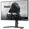 Monitor marki iiyama z serii G-Master GB2741QSU o przekątnej 27 cali, rozdzielczości 2560x1440 pikseli, technologii IPS, częstotliwości odświeżania 144 Hz i czasie reakcji 1 ms, z logo NVIDIA G-SYNC Compatible oraz napisem "BLACK HAWK". Na ekranie widoczna jest grafika przedstawiająca futurystyczny hełm.