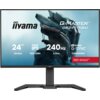 Monitor z logo "iiyama" i napisem "G-Master GB2471HSU" na ekranie, z grafiką przedstawiającą futurystyczny hełm. Widoczne specyfikacje to: 24" (60.5cm), Fast IPS, 1920x1080, 240Hz, 0.3ms, NVIDIA G-SYNC Compatible, Red Eagle.