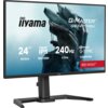 Monitor marki iiyama z serii G-Master GB2471HSU-B1 o przekątnej 23.8 cala, rozdzielczości 1920x1080 pikseli, technologii IPS, częstotliwości odświeżania 240Hz i czasie reakcji 0.3 ms. Na ekranie widoczne są napisy: "24” 60.5cm", "FAST IPS", "1920x1080", "240Hz", "0.3ms", "NVIDIA G-SYNC COMPATIBLE", "RED EAGLE™".