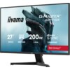 Monitor marki iiyama z serii G-Master, model G2771QS, o przekątnej 27 cali, rozdzielczości 2560x1440 pikseli, technologii IPS, częstotliwości odświeżania 200 Hz i czasie reakcji 0,5 ms. Na ekranie widoczne są napisy: "FAST IPS", "NVIDIA G-SYNC COMPATIBLE" oraz "RED EAGLE".