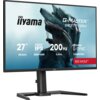 Monitor z logo "iiyama" i modelem "G-Master GB2771QSU" wyświetla grafikę z futurystycznym hełmem oraz tekst: "27” 68.5cm, FAST IPS, 2560x1440, 200Hz, 0.5ms, NVIDIA G-SYNC COMPATIBLE, RED EAGLE™".