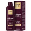 Butelka i pudełko produktu o nazwie "eatyx LABS Collagen Premium 200 000 mg" z napisem "30-dniowa kuracja, bez dodatku cukru, mango-marakuja, niegazowany". Na opakowaniu widnieje również tekst "food supplement" oraz logo "eatyx LABS".