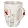 Porcelanowy kubek o pojemności 360 ml ozdobiony jest wzorem z czerwonymi makami i innymi kolorowymi kwiatami. Uchwyt kubka również zdobi fragment kwiatowego wzoru.