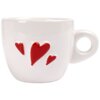 Biały ceramiczny kubek do espresso o pojemności 80 ml z trzema czerwonymi sercami na powierzchni. Kubek posiada okrągłe ucho.