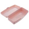Różowy pojemnik śniadaniowy o pojemności 500 ml, otwarty, z widoczną pokrywką i prostokątnym kształtem. Pojemnik ma gładką powierzchnię i zaokrąglone rogi.