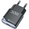Czarna ładowarka sieciowa z napisem "30W GaNIII" oraz logo "FORCELL" na obudowie. Urządzenie posiada dwa metalowe bolce do podłączenia do gniazdka oraz port USB-C.