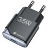 Czarna ładowarka sieciowa z dwoma metalowymi bolcami, na której widnieje napis "35W GaNIII" oraz logo "FORCELL". Na dolnej części ładowarki znajduje się port USB-C.