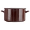 Brązowy garnek emaliowany o pojemności 11,5 litra i średnicy 32 cm, z dwoma uchwytami po bokach oraz metalowym rantem na górze. Powierzchnia garnka jest gładka i błyszcząca.