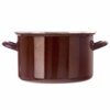 Brązowy garnek emaliowany o pojemności 4 litrów i średnicy 22 cm, z dwoma uchwytami po bokach. Powierzchnia garnka jest błyszcząca, a jego kształt jest cylindryczny.