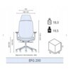 Na zdjęciu znajduje się schemat ergonomicznego fotela biurowego z wymiarami: szerokość 470 mm, głębokość 620 mm (siedzisko: 460 mm), wysokość 1130-1230 mm, oraz regulacja wysokości siedziska 450-550 mm i podłokietników 630-700 mm. Obok schematu podano wagę 18,0 kg i 19,5 kg oraz wymiary opakowania 64x36x72 cm, a na dole widnieje oznaczenie "EFG 200".