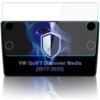 Przezroczysta folia ochronna z matowym wykończeniem, na której widnieje grafika z tarczą, jest przeznaczona do wyświetlacza VW Golf 7 Discover Media (2017-2023). Na czarnym tle znajduje się napis: "VW Golf 7 Discover Media (2017-2023)".