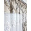 Firanka dekoracyjna z modnym haftem w kolorze szarym, złożona z górnej części z bogatym wzorem i dolnej części z przezroczystego materiału z delikatnym haftem.