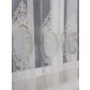 Firana z haftem i welurem w kolorze szarym, o wymiarach 400x250 cm, z widocznymi ozdobnymi wzorami kwiatowymi.
