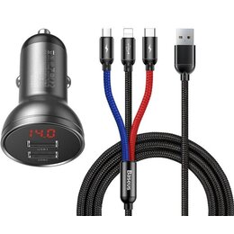 Ładowarka samochodowa BASEUS TZCCBX-0G + kabel USB 3w1 1.2m