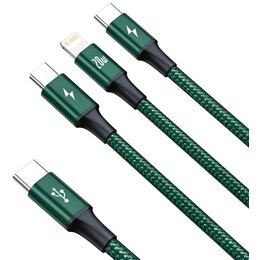 Kabel USB-C - micro USB/Lightning/USB-C BASEUS Rapid 3w1 1.5 m Zielony