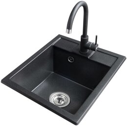 Zlewozmywak ICEBERG Uno ZZB14103BM Czarny + bateria stojąca