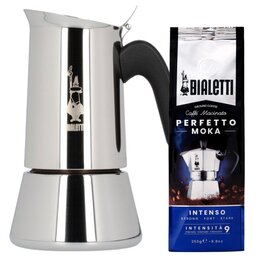 Kawiarka BIALETTI New Venus 6 TZ Srebrny + Kawa mielona BIALETTI Perfetto Moka Intenso 0.25 kg