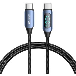 Kabel USB-C - USB-C TECH-PROTECT UltraBoost z wyświetlaczem LCD 100W 1 m Niebieski