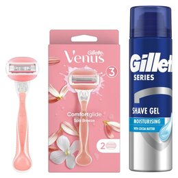 Golarka GILLETTE Venus ComfortGlide Spa Breeze + 2 ostrza + Żel do golenia GILLETTE Series z masłem kakaowym 200 ml