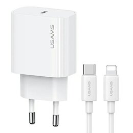 Ładowarka sieciowa USAMS T65 OYXLTZ02 20W Biały + Kabel UBS-C - Lightning