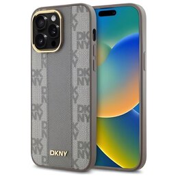 Etui DKNY Leather Checkered Mono Pattern MagSafe do Apple iPhone 14 Pro Max Beżowy