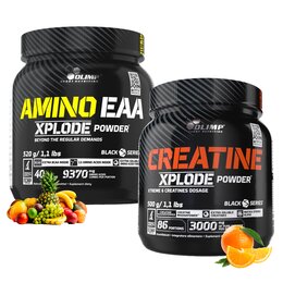 Aminokwasy EAA OLIMP Xplode Powder Owocowy (520 g) + Kreatyna OLIMP Xplode Powder Pomarańczowy (500 g)