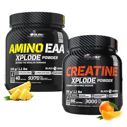 Aminokwasy EAA OLIMP Xplode Powder Ananasowy (520 g) + Kreatyna OLIMP Xplode Powder Pomarańczowy (500 g)