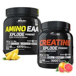 Aminokwasy EAA OLIMP Xplode Powder Ananasowy (520 g) + Kreatyna OLIMP Xplode Powder Grejpfrutowy (500 g)