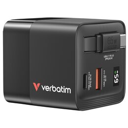 Ładowarka sieciowa VERBATIM GaN 65W + Adapter EU/UK/US Czarny