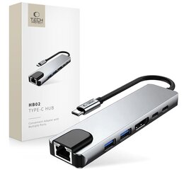 Hub TECH-PROTECT HB02 6w1 USB Typu C, Pasywny Szary