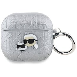 Etui na słuchawki KARL LAGERFELD Monogram Karl & Choupette Head do Apple AirPods 4 Srebrny