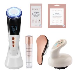 Zestaw BEAUTIFLY Urządzenie do mezoterapii bezigłowej B-Glossy PRO + Wyszczuplający masażer ręczny antycellulitowy B-Modello, bańka masująca + Szczotka do włosów Combo Złoty + Krem Night of Pleasure 50 ml + Płatki pod oczy Hydrogel Beauty Patches 2 szt. +  Suplement diety Vitamin Extra Power (30 szt.)
