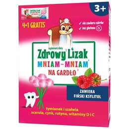Lizak MNIAM-MNIAM Na gardło Malinowy (5 szt.)