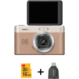 Aparat KODAK PixPro C1 Brązowy 13Mpix, 4x zoom, 1/3" BSI CMOS + Karta pamięci 16GB + Czytnik Kart USB