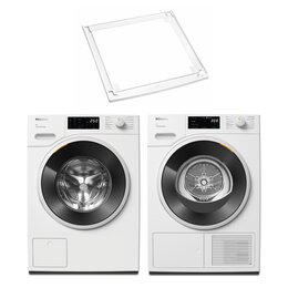 Pralka MIELE WWB360 WCS 8kg 1400 obr + Suszarka MIELE TWC640WP EcoSpeed z pompą ciepła + Łącznik MIELE WTV 502
