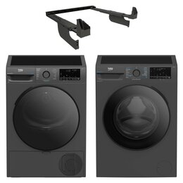 Suszarka BEKO b300 XBM3T49249M z pompą ciepła 9kg EcoGentle Prosmart + Pralka BEKO b300 XBM3WFU49415M EnergySpin SteamCure kl.A 9kg 1400 obr. + Łącznik BEKO Psk Manhattan Gray N