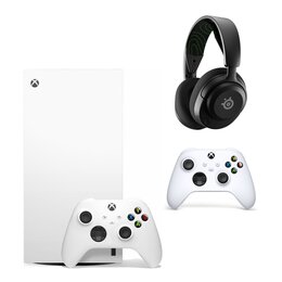 Konsola MICROSOFT XBOX Series X bez napędu Biały + Kontroler MICROSOFT bezprzewodowy Xbox Robot White + Słuchawki STEELSERIES Arctis Nova 5X Wireless, Nauszne, Dźwięk przestrzenny