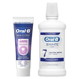 Płyn do płukania jamy ustnej ORAL-B 3D White Luxe Perfection 500 ml + Pasta do zębów ORAL-B Pro Expert Advanced Gum Protection 75 ml