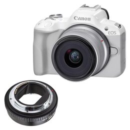 Aparat CANON EOS R50 WH Biały + Obiektyw RF-S 18-45mm IS STM + Adapter VILTROX EF-R2