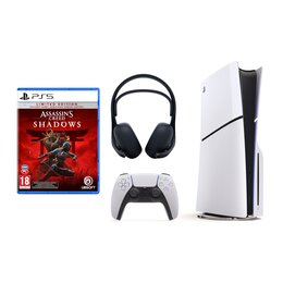 Konsola SONY PlayStation 5 Slim + Assassin's Creed Shadows - Edycja Limitowana Gra PS5 + Słuchawki SONY Pulse Elite Bezprzewodowe, Nauszne, Dźwięk przestrzenny